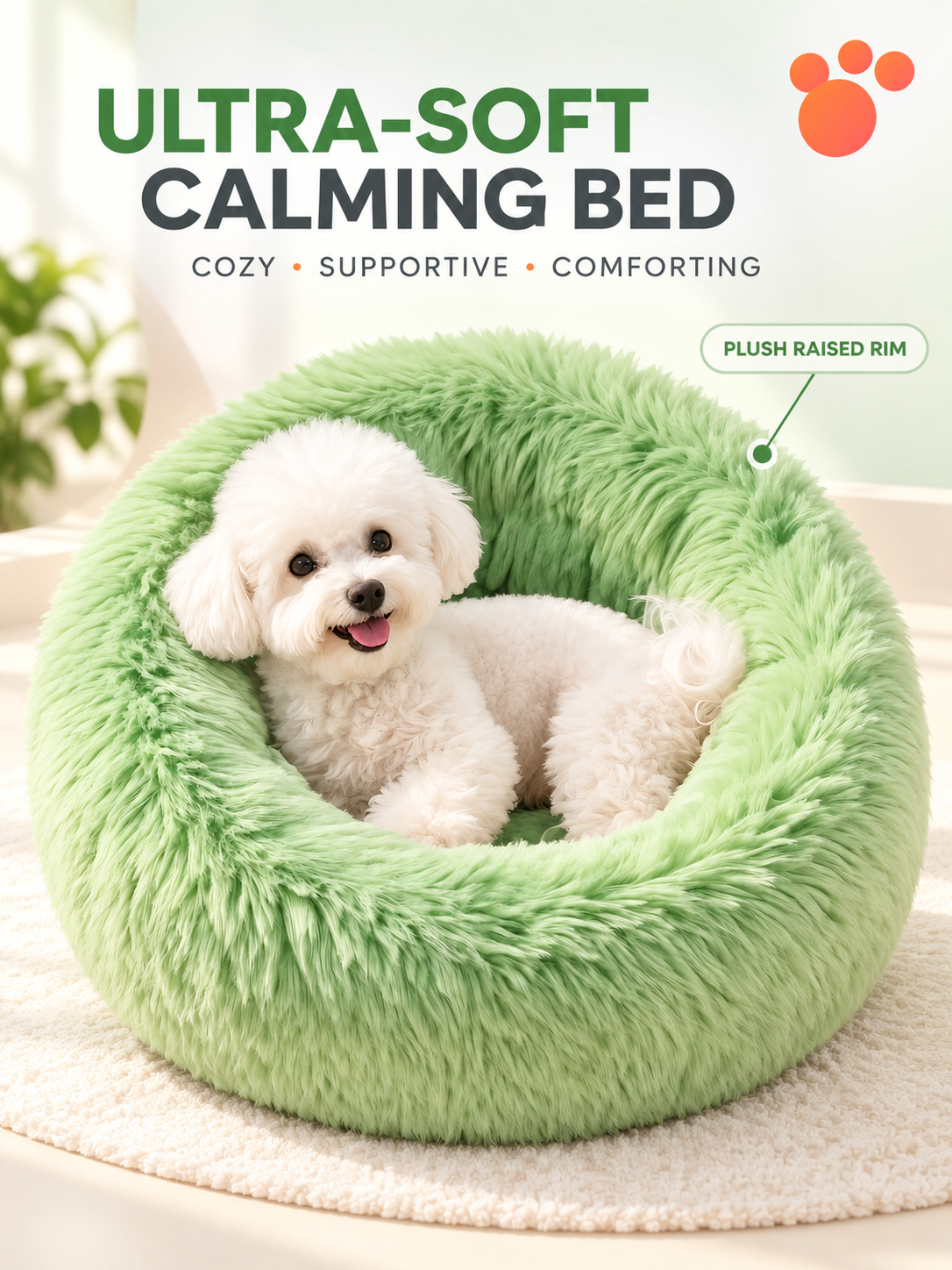 Plush Calming Dog Bed with Raised Rim, Round Donut Pet Bed for Small Dogs and Cats