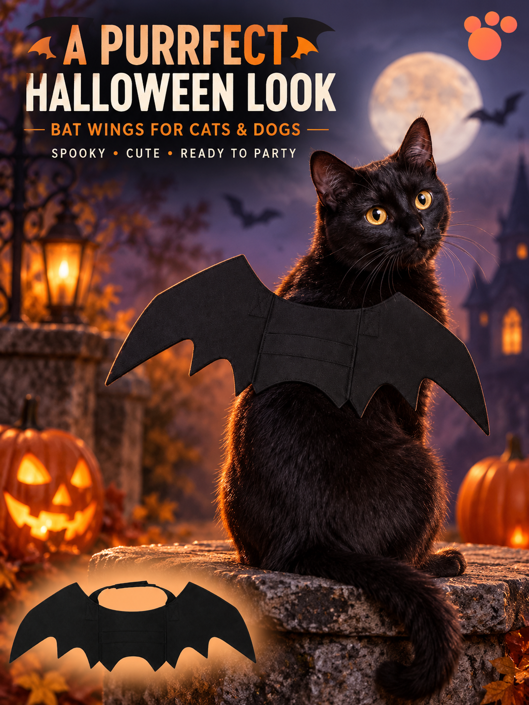 Halloween Bat Wings for Dogs and Cats | Black Vampire Pet Costume for Parties and Photos