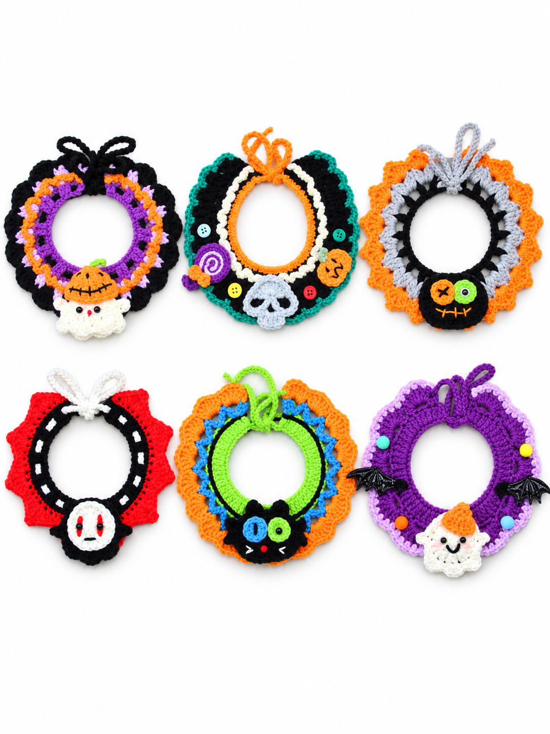Handmade Crochet Halloween Pet Collar: A Spookily Cute Look for Your Dog or Cat