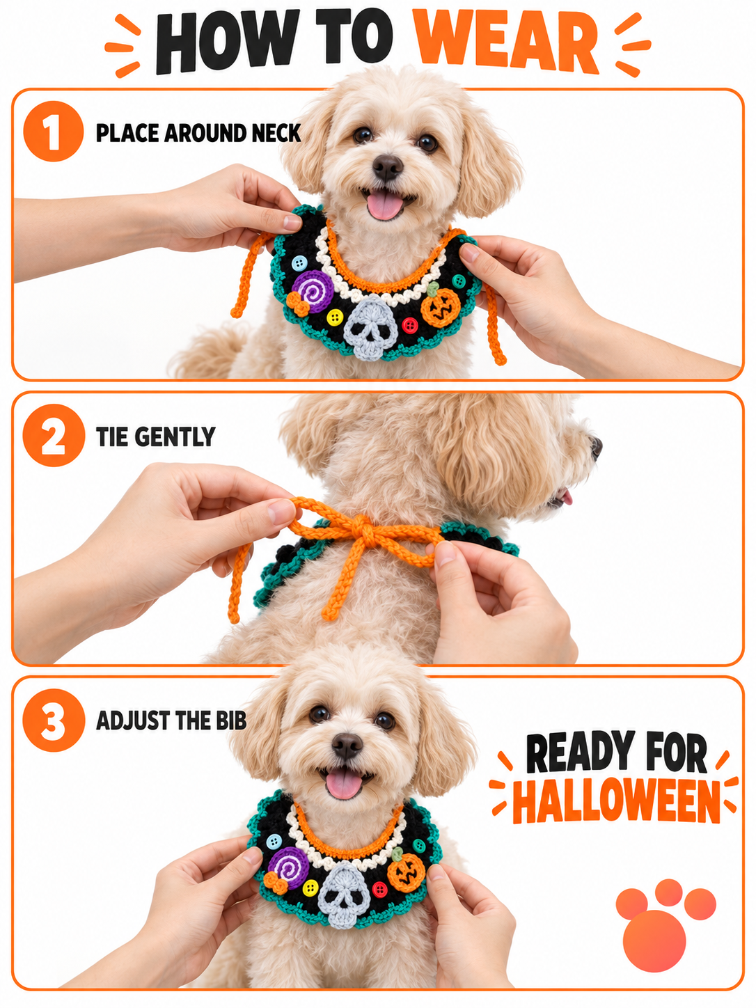 Handmade Crochet Halloween Pet Collar | Festive Dog and Cat Bib with Spooky Decorations image 4