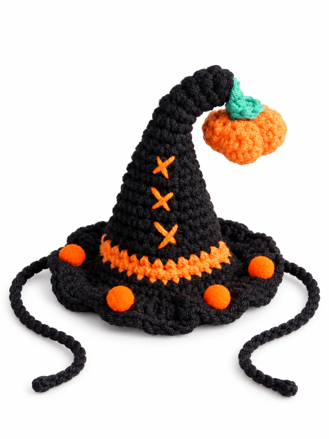 Handmade Crochet Halloween Witch Hat for Dogs and Cats | Pumpkin Pet Costume Accessory image 4