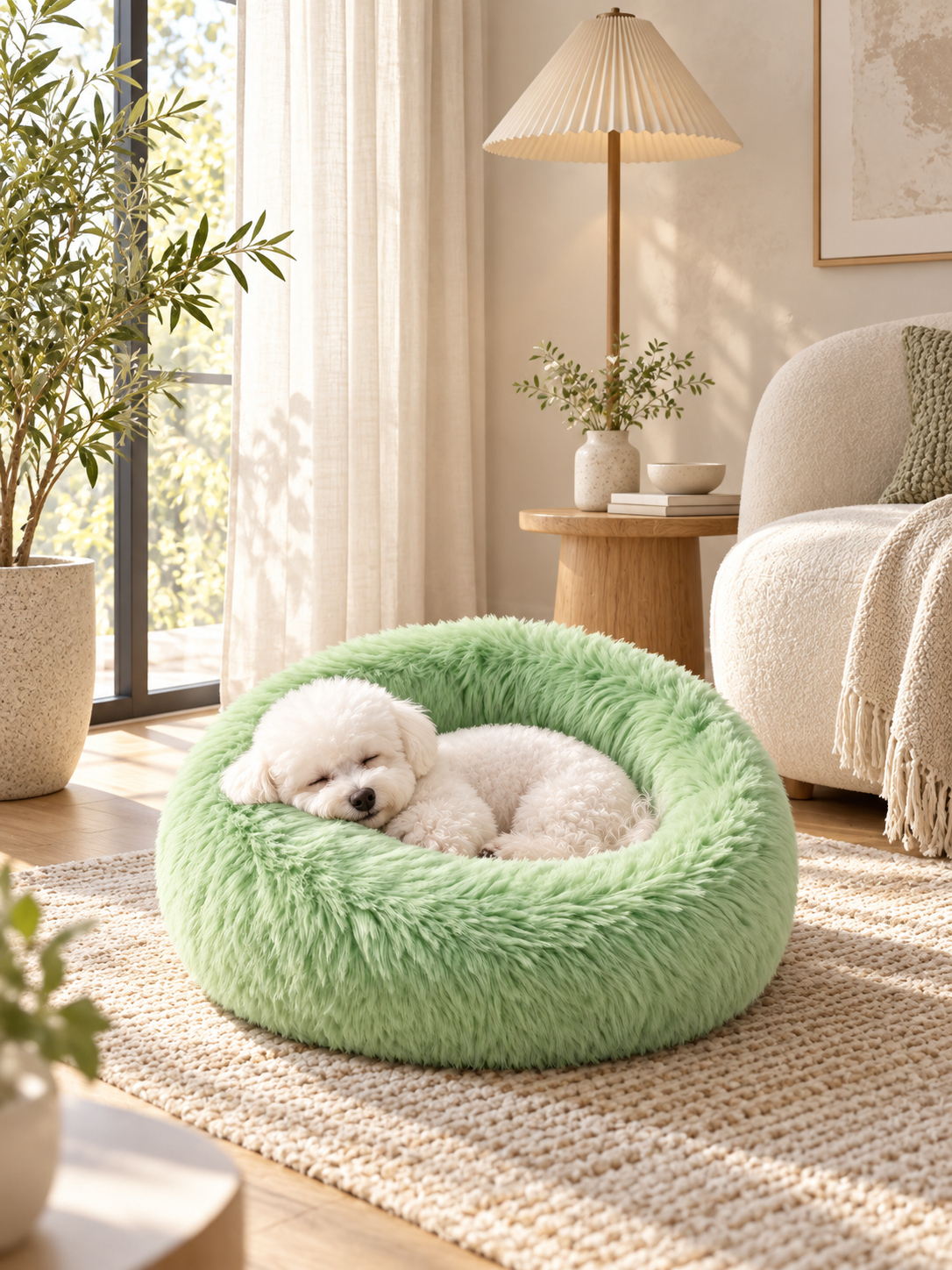 Plush Calming Dog Bed with Raised Rim: A Cozy Round Donut Bed for Small Dogs and Cats